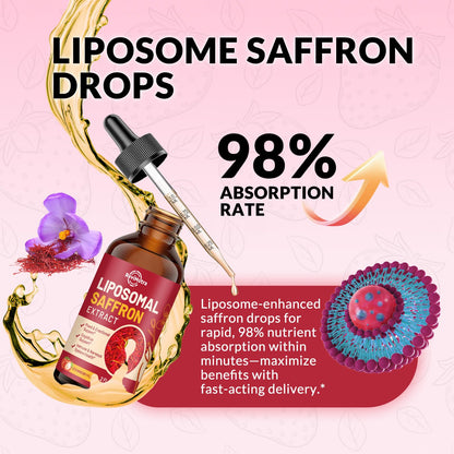 Saffron Supplements - 88.5mg Saffron Extract Liposomal Liquid Drops with Magnesium, Zinc, Ashwagandha, L-Theanine, Vitamin B6, D3 for Antioxidant Mood Energy Vision & Focus, Strawberry Flavor 2 Fl Oz - dailyvitalstore