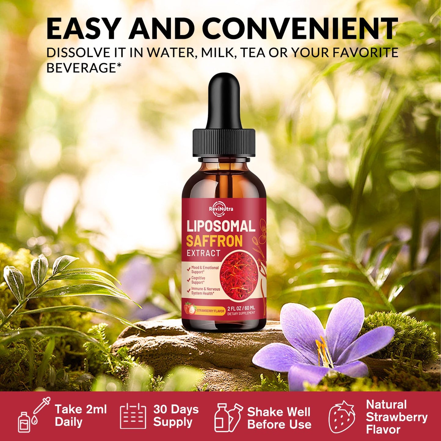 Saffron Supplements - 88.5mg Saffron Extract Liposomal Liquid Drops with Magnesium, Zinc, Ashwagandha, L-Theanine, Vitamin B6, D3 for Antioxidant Mood Energy Vision & Focus, Strawberry Flavor 2 Fl Oz - dailyvitalstore
