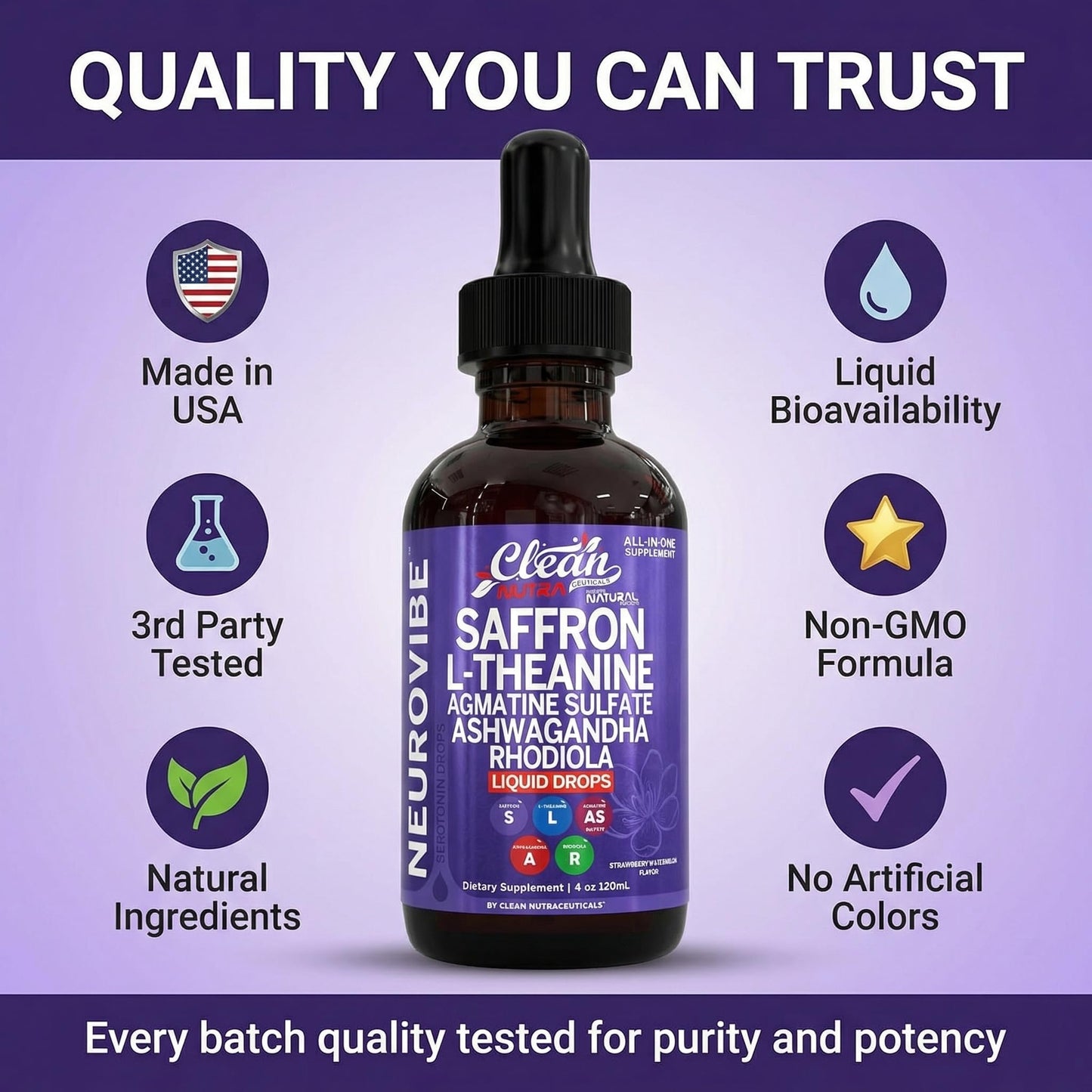 Saffron Supplements Liquid Drops L-Theanine Agmatine Sulfate Ashwagandha Magnesium Glycinate B6 Magnesium Stress Relief Mood Support 5-HTP GABA Supplement Vitamin D 4oz by Clean Nutra - dailyvitalstore