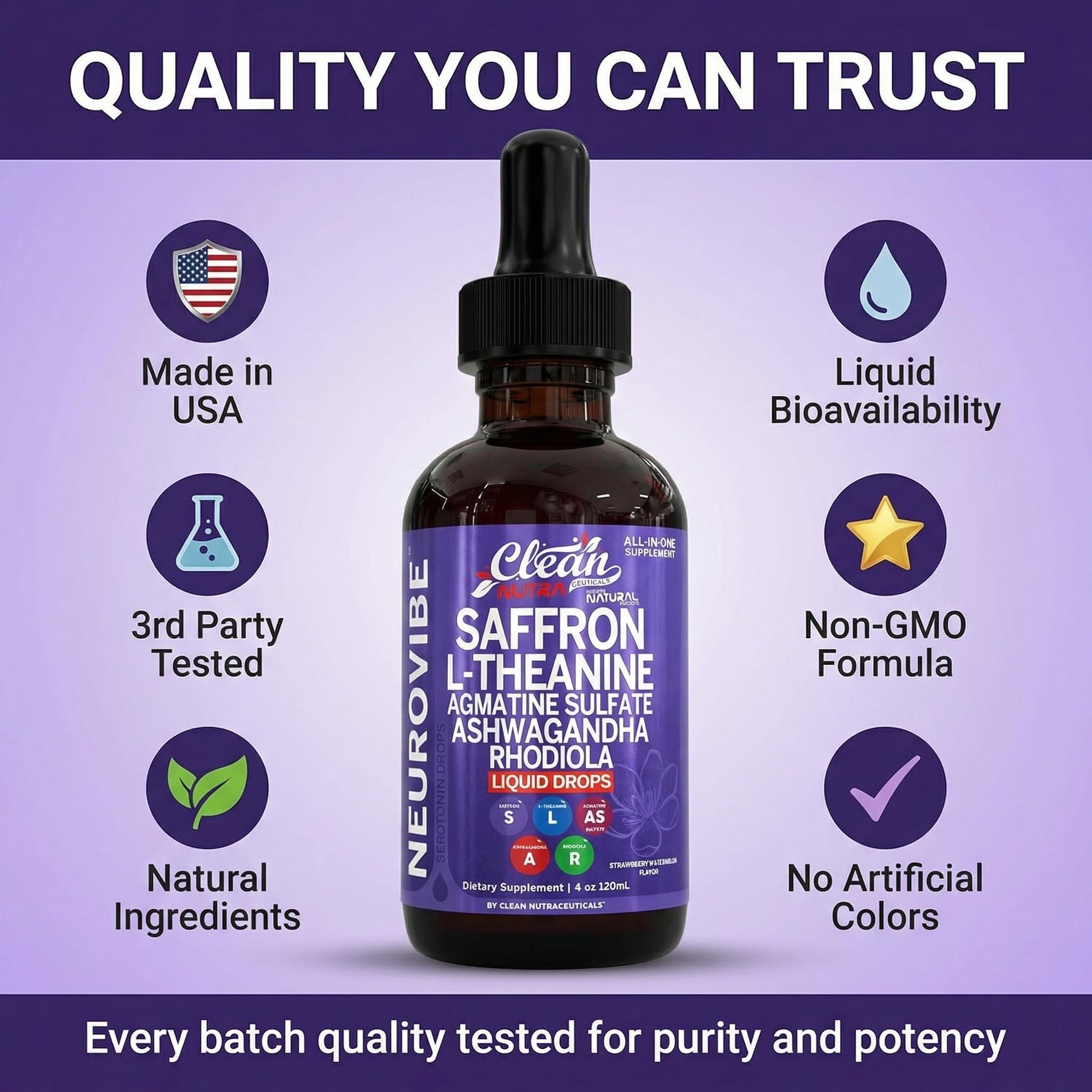Saffron Supplements Liquid Drops L-Theanine Agmatine Sulfate Ashwagandha Magnesium Glycinate B6 Magnesium Stress Relief Mood Support 5-HTP GABA Supplement Vitamin D 4oz by Clean Nutra - dailyvitalstore