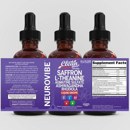 Saffron Supplements Liquid Drops L-Theanine Agmatine Sulfate Ashwagandha Magnesium Glycinate B6 Magnesium Stress Relief Mood Support 5-HTP GABA Supplement Vitamin D 4oz by Clean Nutra - dailyvitalstore