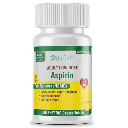 Safrel Generic Bayer Baby Aspirin 81 mg (500 Enteric Coated Tablets) | Adult Low Dose Strength Safe Pain Reliever (NSAID) for Minor Aches | Value Pack - dailyvitalstore