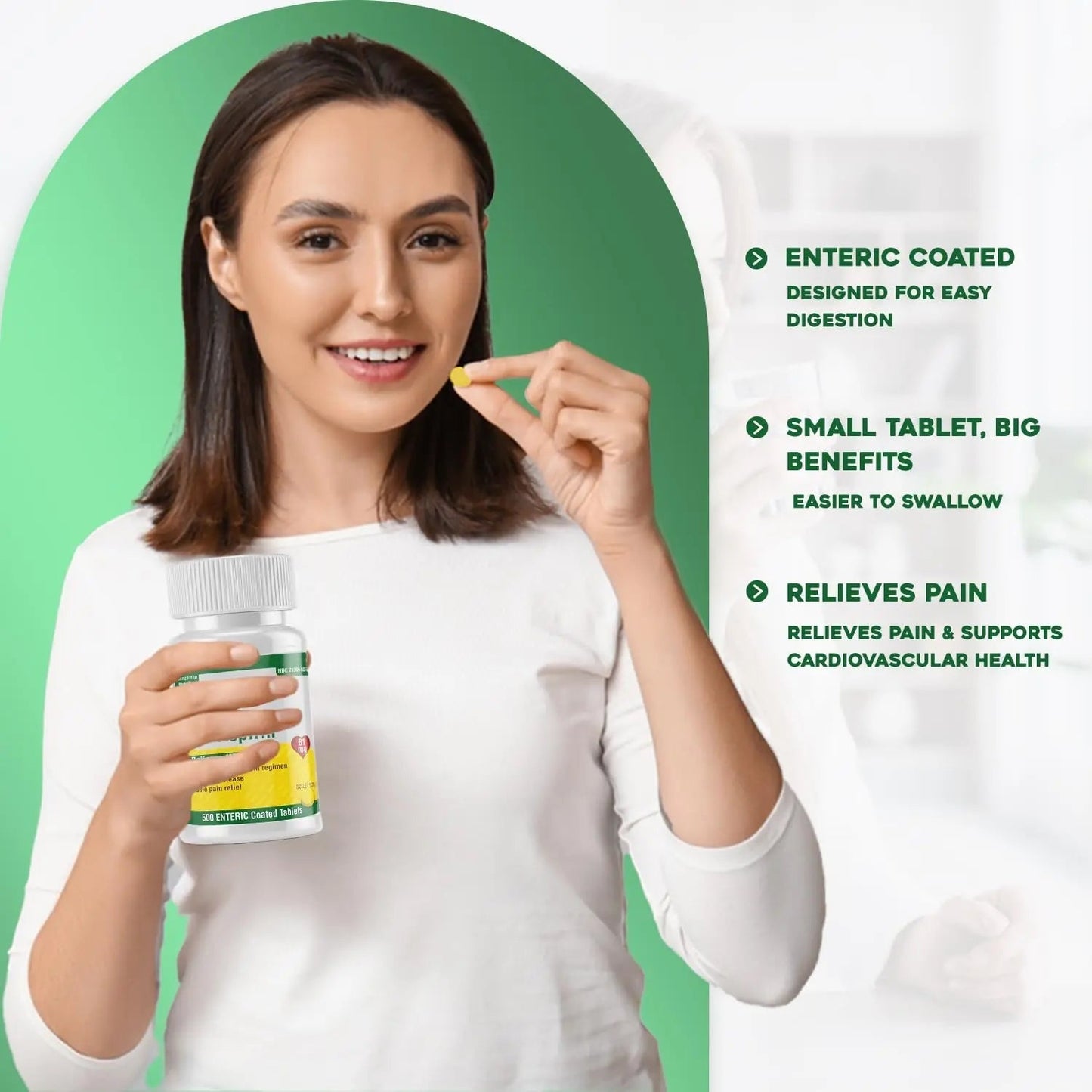 Safrel Generic Bayer Baby Aspirin 81 mg (500 Enteric Coated Tablets) | Adult Low Dose Strength Safe Pain Reliever (NSAID) for Minor Aches | Value Pack - dailyvitalstore