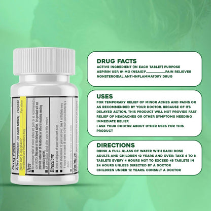 Safrel Generic Bayer Baby Aspirin 81 mg (500 Enteric Coated Tablets) | Adult Low Dose Strength Safe Pain Reliever (NSAID) for Minor Aches | Value Pack - dailyvitalstore