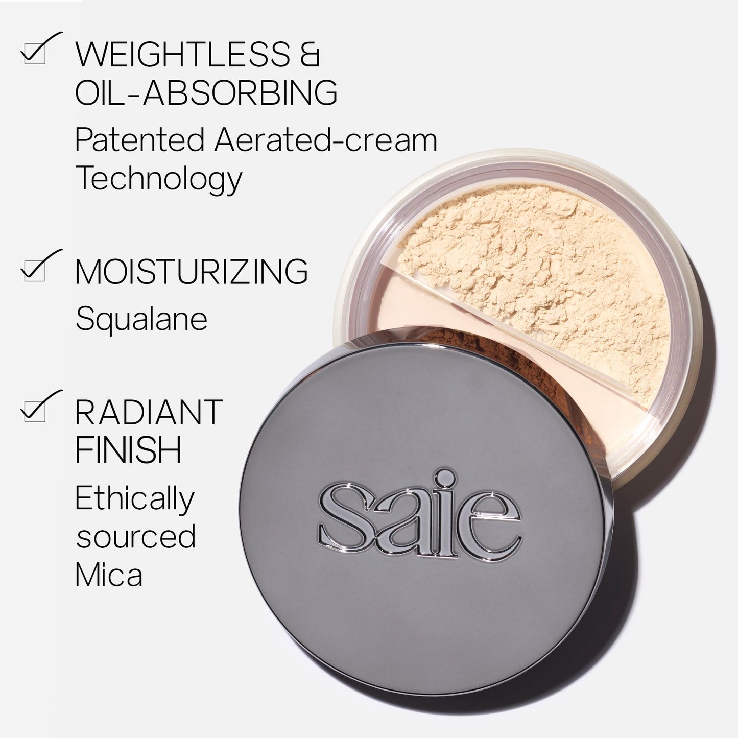 Saie Airset Radiant Loose Setting Powder - Weightless Face Powder to Set, Smooth + Diffuse Face Makeup - Formulated with Hydrating Squalane - Translucent (0.14 oz) - dailyvitalstore