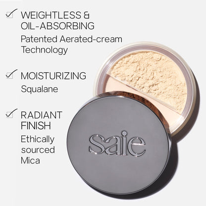 Saie Airset Radiant Loose Setting Powder - Weightless Face Powder to Set, Smooth + Diffuse Face Makeup - Formulated with Hydrating Squalane - Translucent (0.14 oz) - dailyvitalstore