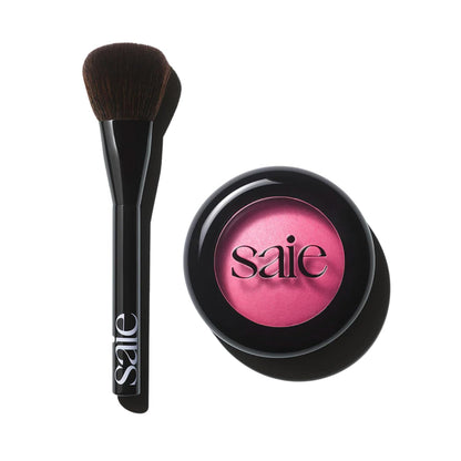 Saie Blush & Brush Duo - SuperSuede Baked Blush in Amore (.01 oz) & Powder Blush Brush - Talc-Free, Moisturizing Blush with Vegan, Fluffy Brush for Seamless Application - dailyvitalstore