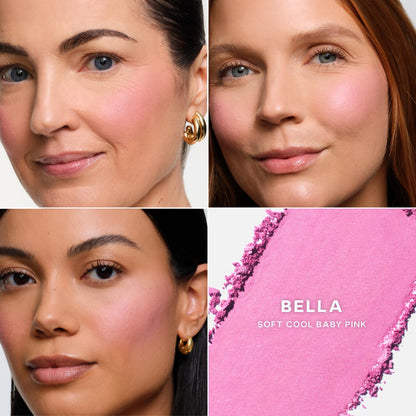 Saie Blush & Brush Duo - SuperSuede Baked Blush in Bella (.01 oz) & Powder Blush Brush - Talc-Free, Moisturizing Blush with Vegan, Fluffy Brush for Seamless Application - dailyvitalstore