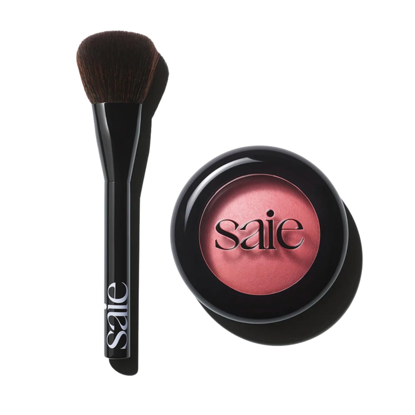 Saie Blush & Brush Duo - SuperSuede Baked Blush in Mia (.01 oz) & Powder Blush Brush - Talc-Free, Moisturizing Blush with Vegan, Fluffy Brush for Seamless Application - dailyvitalstore