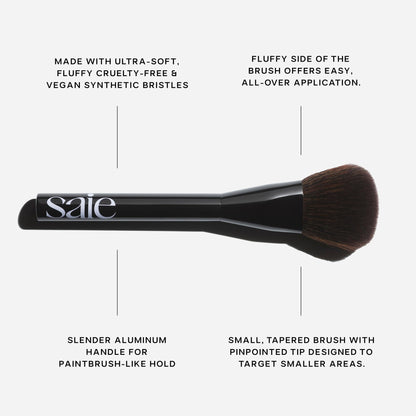 Saie Blush & Brush Duo - SuperSuede Baked Blush in Stella (.01 oz) & Powder Blush Brush - Talc-Free, Moisturizing Blush with Vegan, Fluffy Brush for Seamless Application - dailyvitalstore