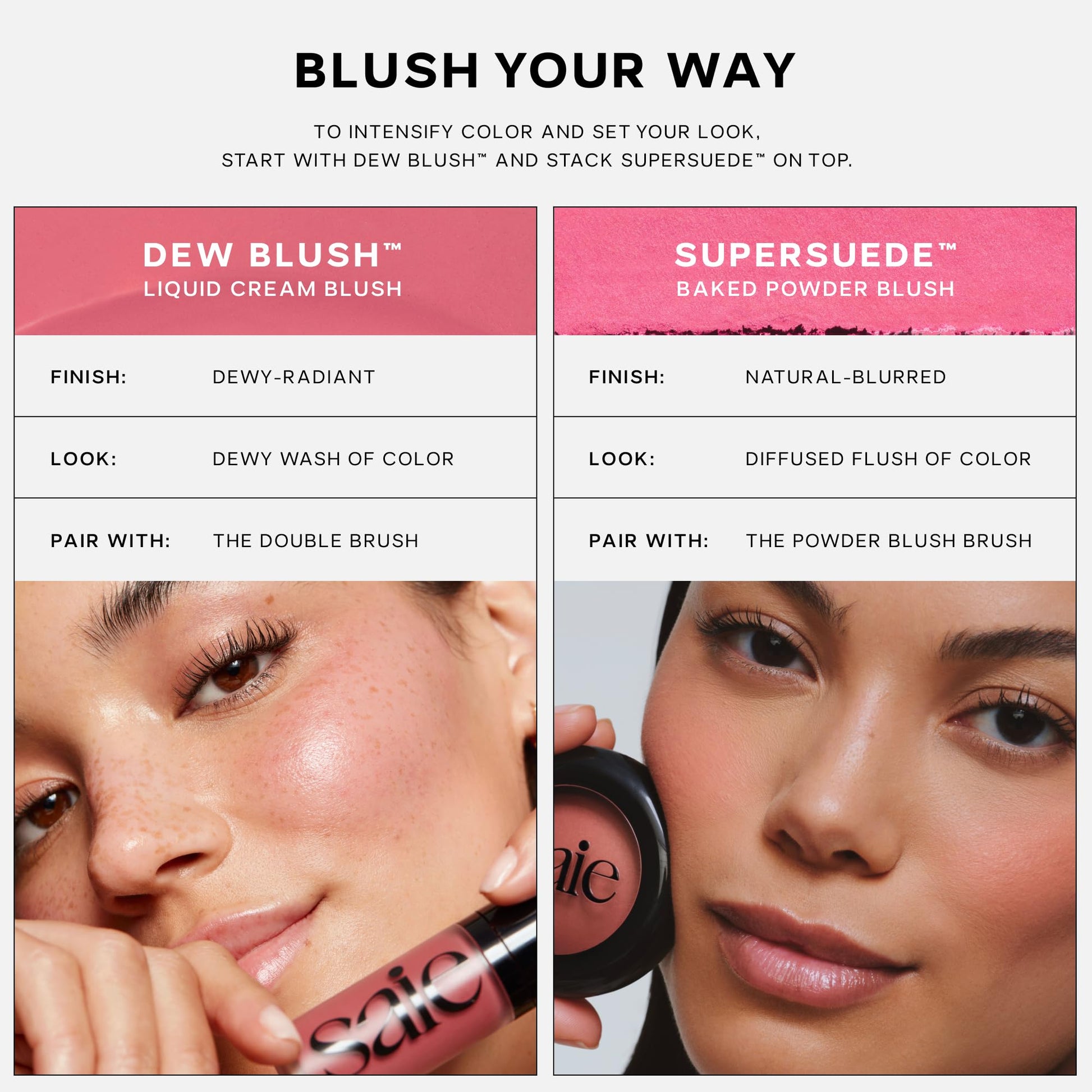 Saie Blush & Brush Duo - SuperSuede Baked Blush in Stella (.01 oz) & Powder Blush Brush - Talc-Free, Moisturizing Blush with Vegan, Fluffy Brush for Seamless Application - dailyvitalstore