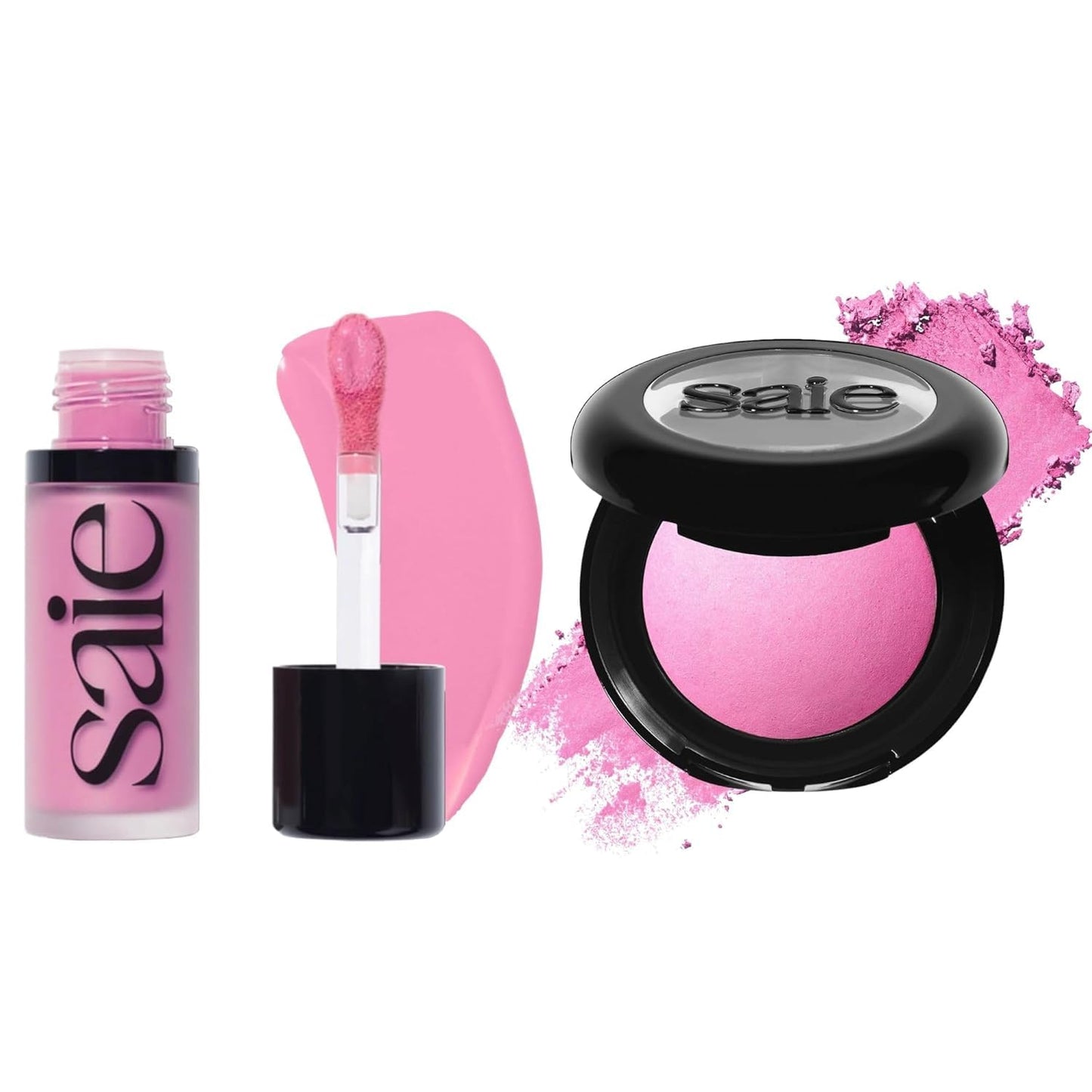 Saie Cheek Flush Duo - Dew Liquid Blush (.40 oz, Baby), SuperSuede Baked Powder Blush (.01 oz, Bella) - Layerable, Skin-Nourishing Blushes for a Seamless Radiant Finish - dailyvitalstore