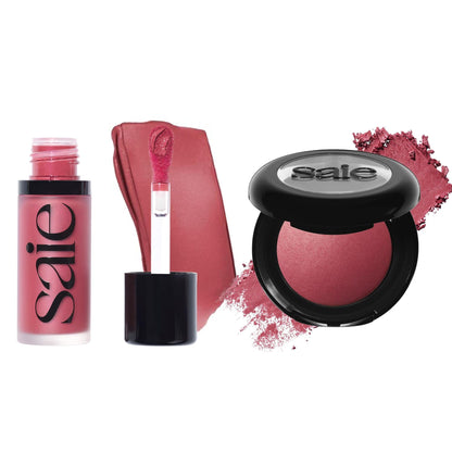 Saie Cheek Flush Duo - Dew Liquid Blush (.40 oz, Dreamy), SuperSuede Baked Powder Blush (.01 oz, Grazie) - Layerable, Skin-Nourishing Blushes for a Seamless Radiant Finish - dailyvitalstore