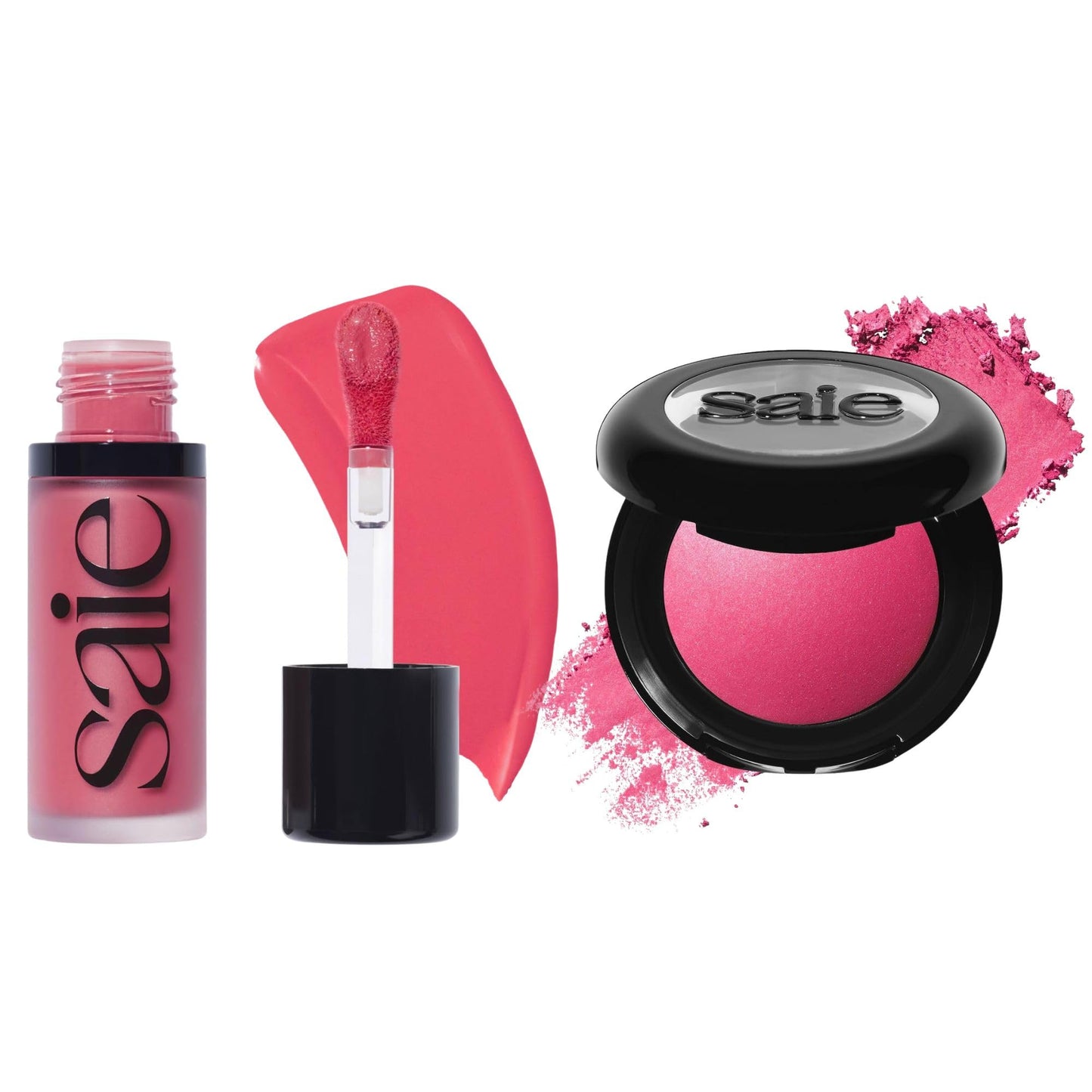 Saie Cheek Flush Duo - Dew Liquid Blush (.40 oz, Flirty), SuperSuede Baked Powder Blush (.01 oz, Amore) - Layerable, Skin-Nourishing Blushes for a Seamless Radiant Finish - dailyvitalstore