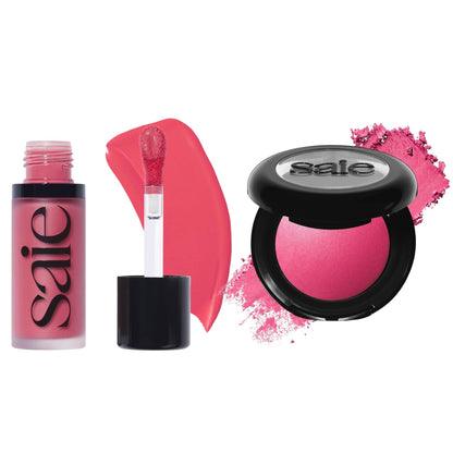 Saie Cheek Flush Duo - Dew Liquid Blush (.40 oz, Flirty), SuperSuede Baked Powder Blush (.01 oz, Amore) - Layerable, Skin-Nourishing Blushes for a Seamless Radiant Finish - dailyvitalstore