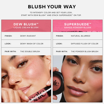 Saie Cheek Flush Duo - Dew Liquid Blush (.40 oz, Flirty), SuperSuede Baked Powder Blush (.01 oz, Amore) - Layerable, Skin-Nourishing Blushes for a Seamless Radiant Finish - dailyvitalstore
