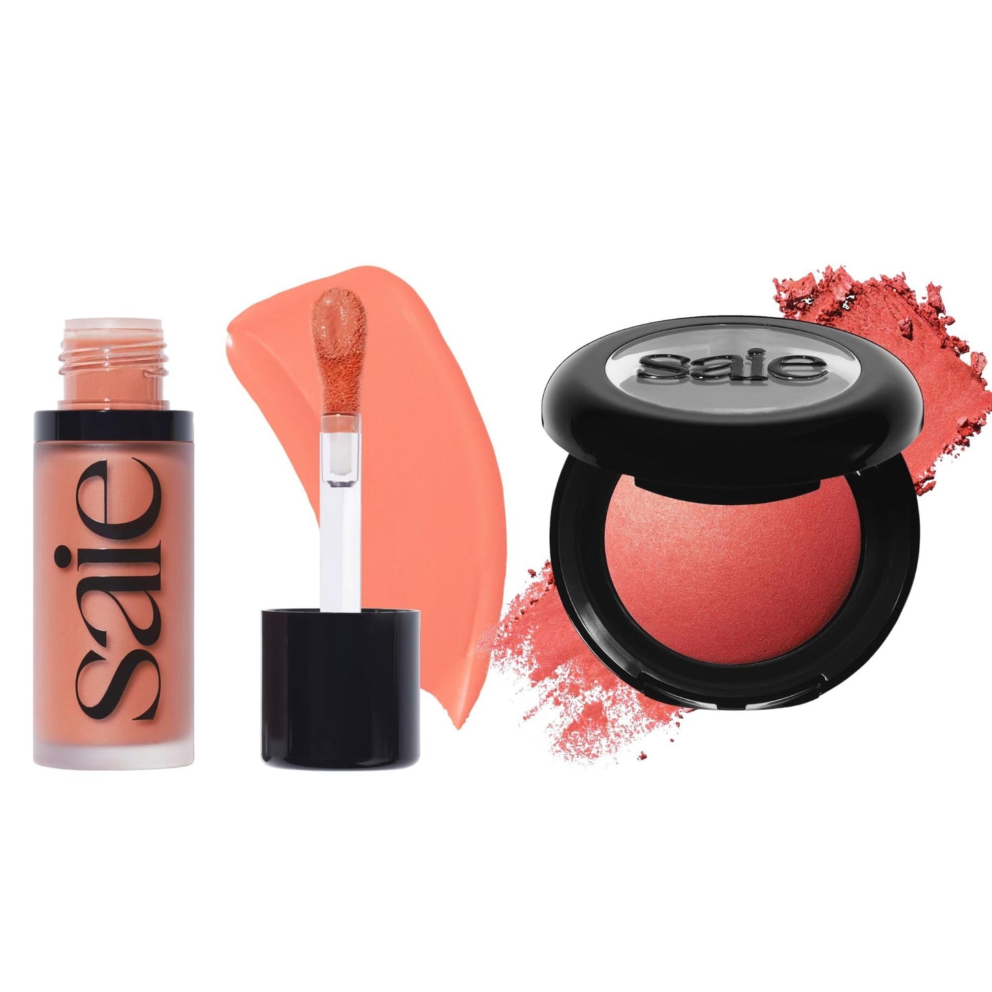 Saie Cheek Flush Duo - Dew Liquid Blush (.40 oz, Hottie), SuperSuede Baked Powder Blush (.01 oz, Stella) - Layerable, Skin-Nourishing Blushes for a Seamless Radiant Finish - dailyvitalstore