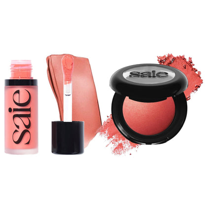 Saie Cheek Flush Duo - Dew Liquid Blush (.40 oz, Poppy), SuperSuede Baked Powder Blush (.01 oz, Stella) - Layerable, Skin-Nourishing Blushes for a Seamless Radiant Finish - dailyvitalstore