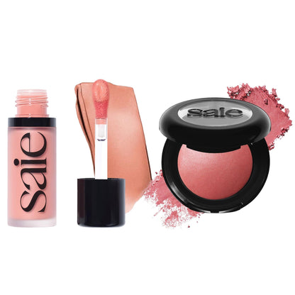 Saie Cheek Flush Duo - Dew Liquid Blush (.40 oz, Rosy), SuperSuede Baked Powder Blush (.01 oz, Mia) - Layerable, Skin-Nourishing Blushes for a Seamless Radiant Finish - dailyvitalstore