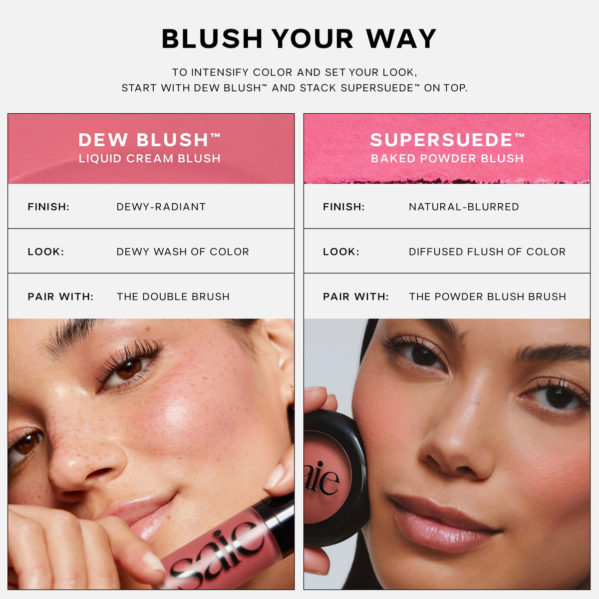 Saie Cheek Flush Duo - Dew Liquid Blush (.40 oz, Rosy), SuperSuede Baked Powder Blush (.01 oz, Mia) - Layerable, Skin-Nourishing Blushes for a Seamless Radiant Finish - dailyvitalstore