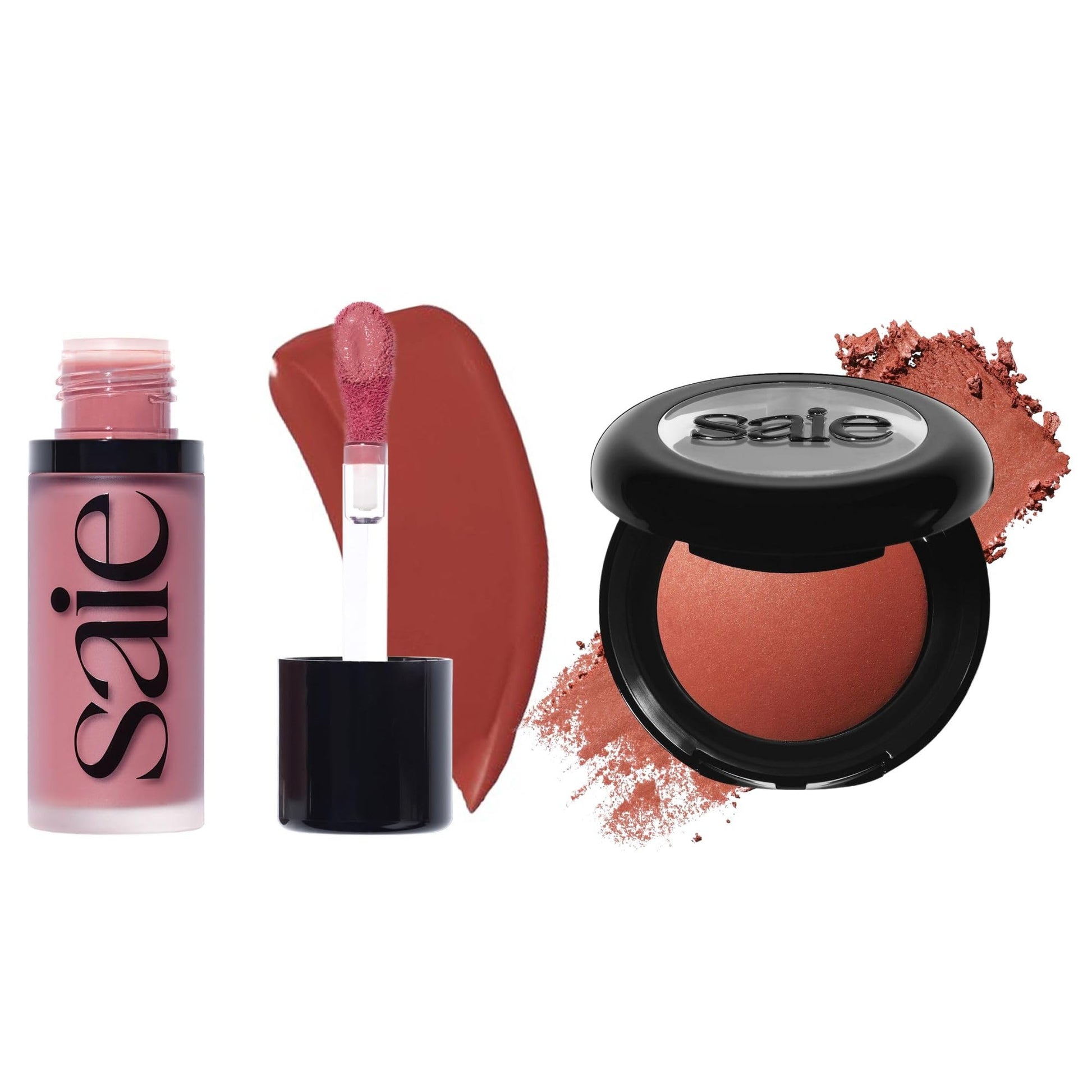 Saie Cheek Flush Duo - Dew Liquid Blush (.40 oz, Spicy), SuperSuede Baked Powder Blush (.01 oz, Ciao) - Layerable, Skin-Nourishing Blushes for a Seamless Radiant Finish - dailyvitalstore