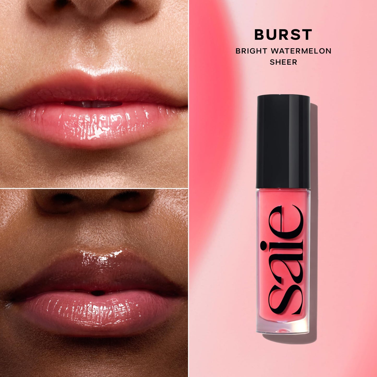 Saie Dewy Glow Duo - Dew Liquid Blush - (.40 oz, Flirty), Glossybounce Lip Gloss-Oil Hybrid (.17 oz, Burst) - Hydrating, Vegan Makeup for Radiant Cheeks & Lips - dailyvitalstore