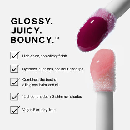 Saie Dewy Glow Duo - Dew Liquid Blush - (.40 oz, Flirty), Glossybounce Lip Gloss-Oil Hybrid (.17 oz, Burst) - Hydrating, Vegan Makeup for Radiant Cheeks & Lips - dailyvitalstore