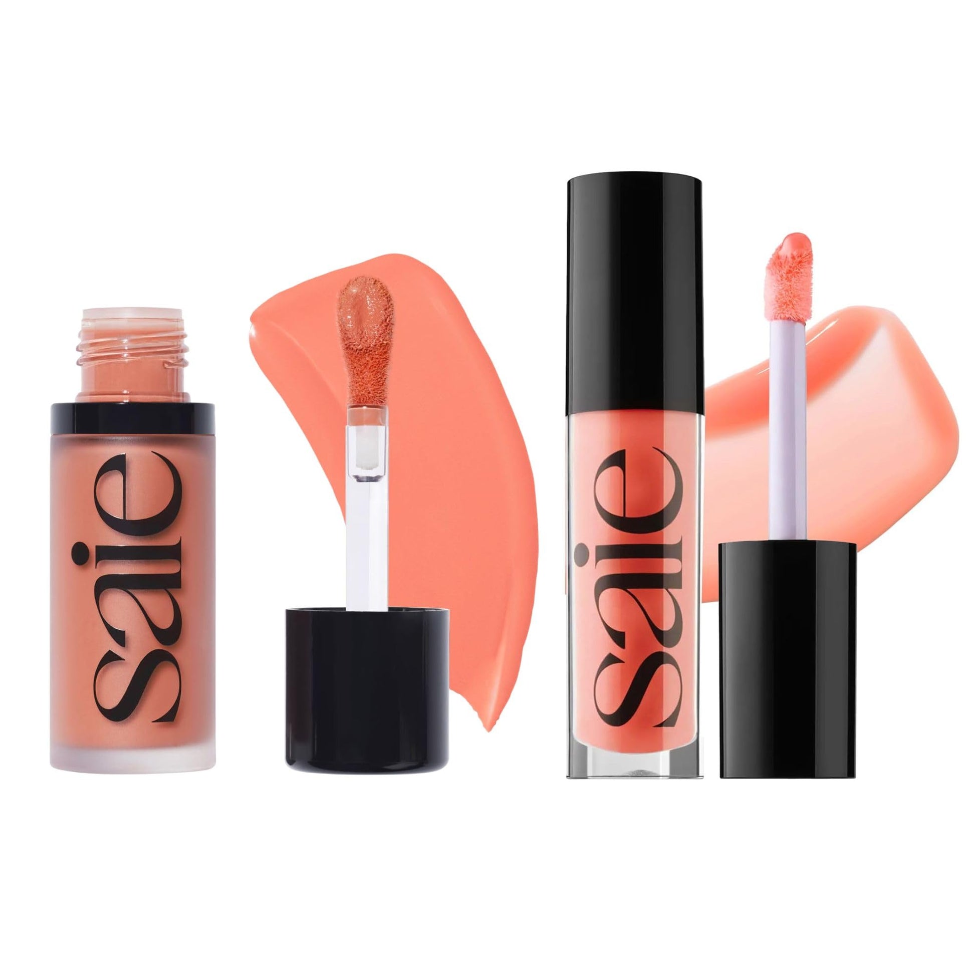Saie Dewy Glow Duo - Dew Liquid Blush - (.40 oz, Hottie), Glossybounce Lip Gloss-Oil Hybrid (.17 oz, Splash) - Hydrating, Vegan Makeup for Radiant Cheeks & Lips - dailyvitalstore