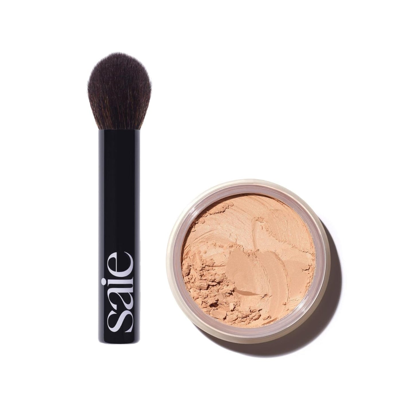 Saie Face Powder Duo, Medium - The Fluffy Brush, Soft, Multi-Use Targeted Powder Brush With Tapered Tip & Airset Radiant Loose Setting Powder, Translucent Medium (0.14 oz) - Vegan, Cruelty-Fee - dailyvitalstore