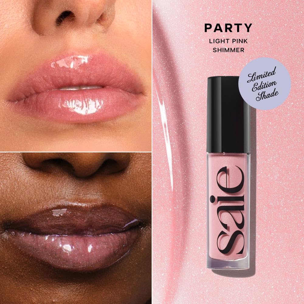 Saie Glossybounce High-Shine Hydrating Lip Gloss Oil - Sheer Tinted Lip Oil with Hyaluronic Acid + Jojoba Oil for Long-Lasting Moisture (.17 oz) (Disco + Bounce) - dailyvitalstore