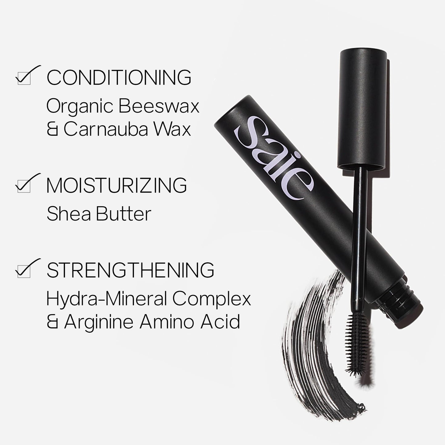 Saie Mascara 101 - Lash Lengthening Mascara for Thick, Bold, Lifted Lashes - Buildable Eye Makeup Formulated to Strengthen and Condition with Rich Nutrients - Black (0.31 oz) - dailyvitalstore