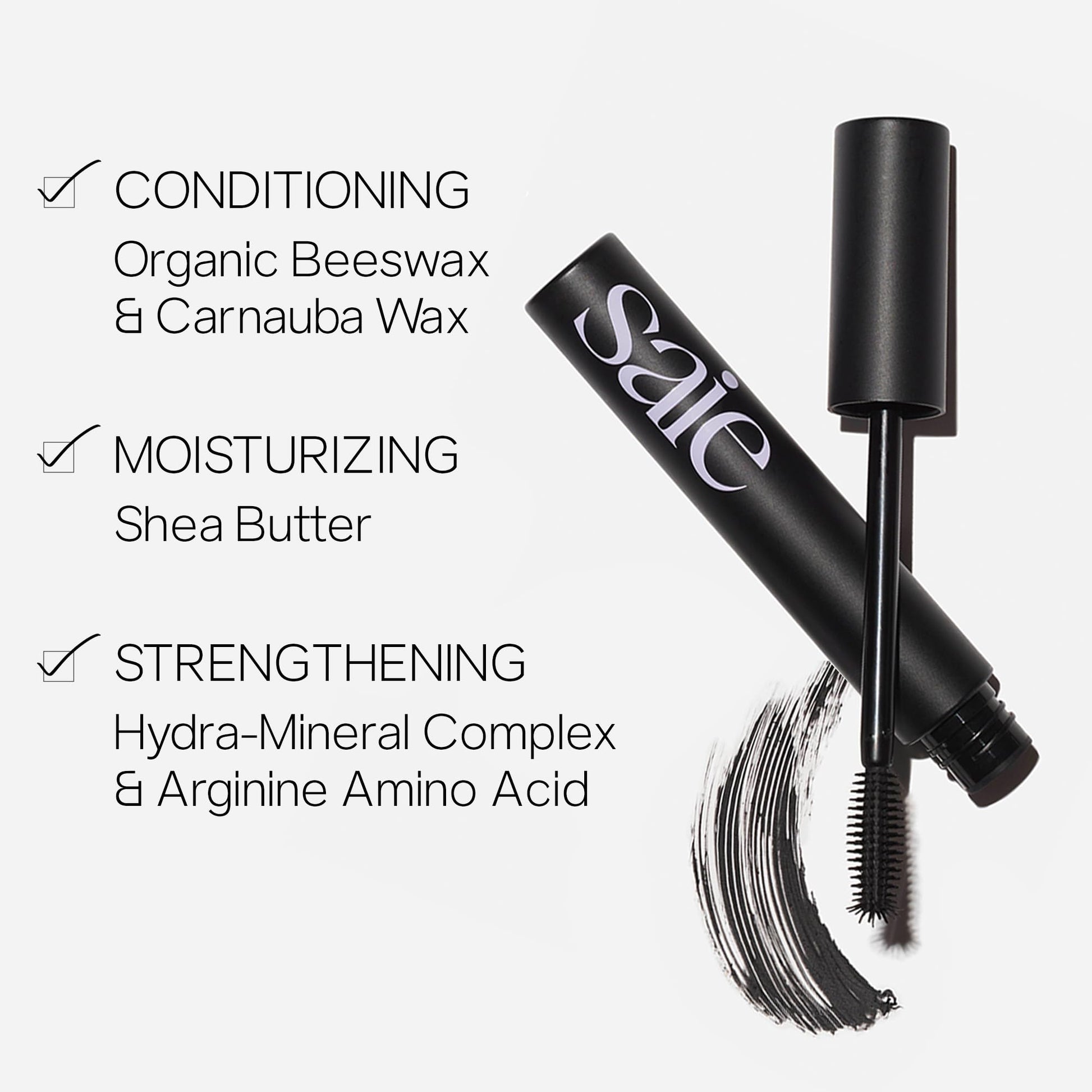 Saie Mascara 101 - Lash Lengthening Mascara for Thick, Bold, Lifted Lashes - Buildable Eye Makeup Formulated to Strengthen and Condition with Rich Nutrients - Black (0.31 oz) - dailyvitalstore