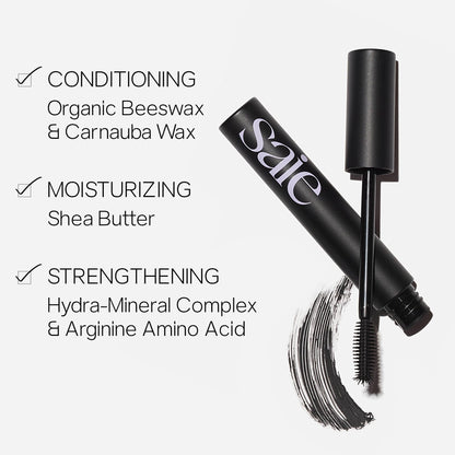 Saie Mascara 101 - Lash Lengthening Mascara for Thick, Bold, Lifted Lashes - Buildable Eye Makeup Formulated to Strengthen and Condition with Rich Nutrients - Black (0.31 oz) - dailyvitalstore