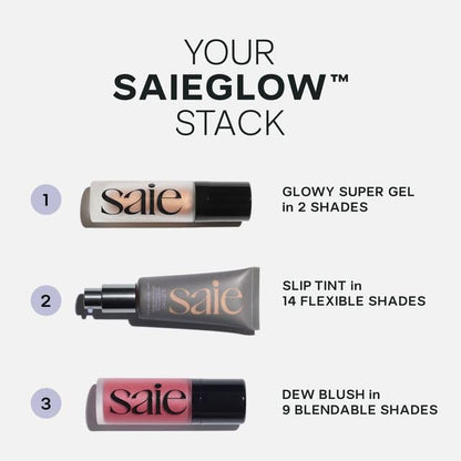 Saie Mini Glowy Super Gel Lightweight llluminator & Makeup Primer - Sunglow (0.5 oz) + Dew Blush - Lightweight Liquid Blush with a Blendable + Buildable Cream Finish - Rosy (.40 oz) - dailyvitalstore
