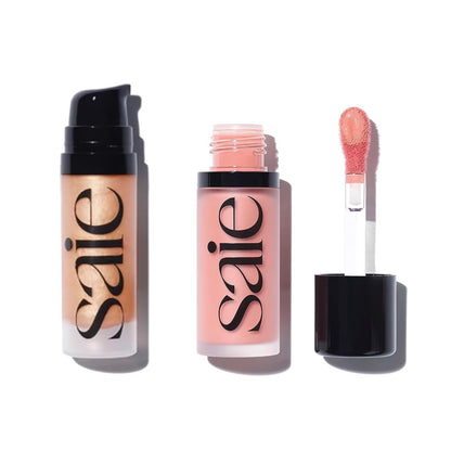 Saie Mini Glowy Super Gel Lightweight llluminator & Makeup Primer - Sunglow (0.5 oz) + Dew Blush - Lightweight Liquid Blush with a Blendable + Buildable Cream Finish - Rosy (.40 oz) - dailyvitalstore
