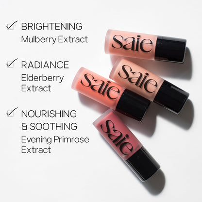 Saie Mini Glowy Super Gel Lightweight llluminator & Makeup Primer - Sunglow (0.5 oz) + Dew Blush - Lightweight Liquid Blush with a Blendable + Buildable Cream Finish - Sweetie (.40 oz) - dailyvitalstore