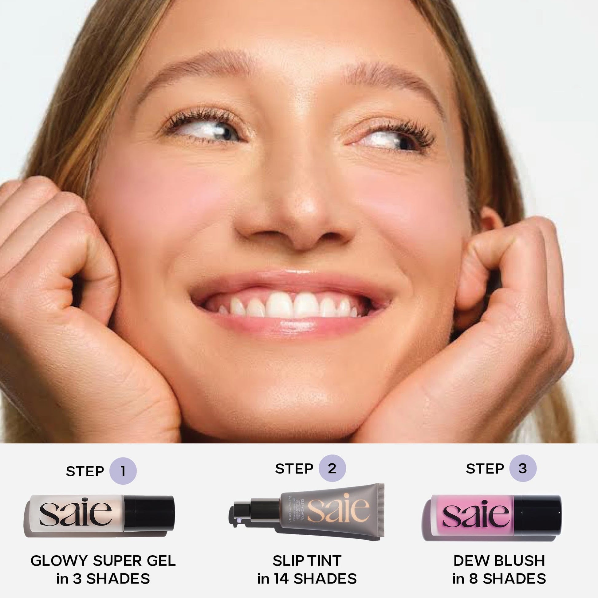 Saie Mini Glowy Super Gel Lightweight llluminator & Makeup Primer - Sunglow (0.5 oz) + Dew Blush - Lightweight Liquid Blush with a Blendable + Buildable Cream Finish - Sweetie (.40 oz) - dailyvitalstore