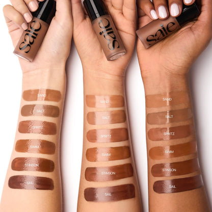 Saie Radiant Glow Duo - Dew Bronze Soft-Focus Liquid Bronzer in Sail (0.4 oz) & Mini Glowy Super Gel Lightweight Illuminator in Sunglow (0.5 oz), Hydrating Makeup Essentials for a Sun-Kissed Glow - dailyvitalstore