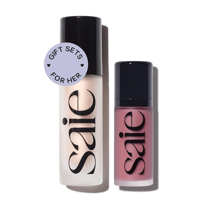 Saie Radiant Glow Duo - Dew Liquid Blush (Chilly, .40 oz) + Glowy Super Gel (Starglow, 1 oz) - Hydrating Cream Blush & Illuminating Primer for a Luminous, Natural Finish - dailyvitalstore