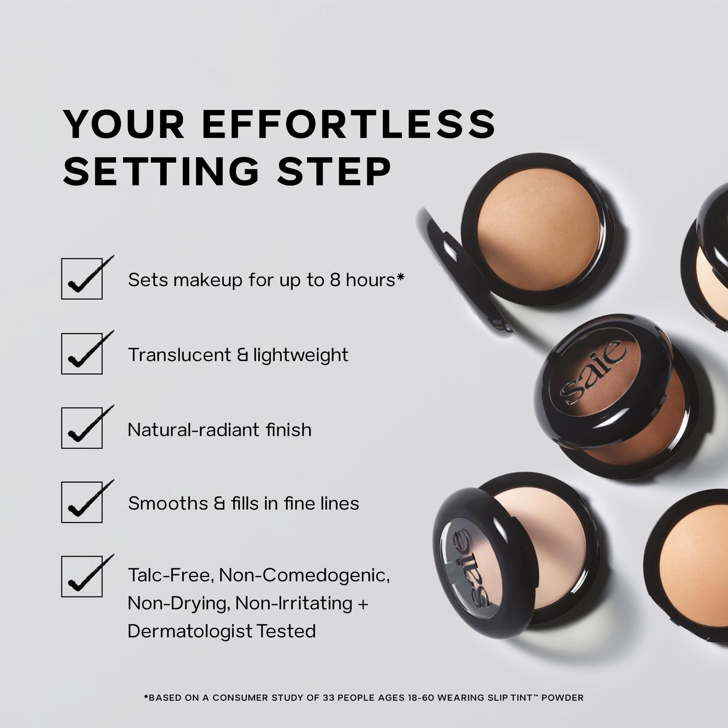 Saie Slip Tint Baked Setting Powder - Translucent Powder for Face Makeup with a Natural-Radiant Finish - Blurs, Brightens & Smooths Complexion - Translucent 2 - Light to Medium (0.24 oz) - dailyvitalstore