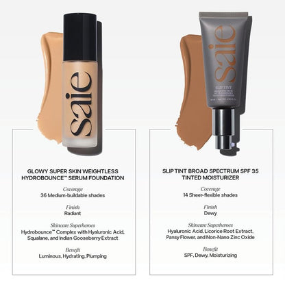 Saie Slip Tint Tinted Moisturizer with SPF 35 - Light Coverage, Glowy Skin Tint & Mineral Sunscreen for Face with Hydrating Hyaluronic Acid - Summer Makeup Essential - Shade Three (1.35 oz) - dailyvitalstore