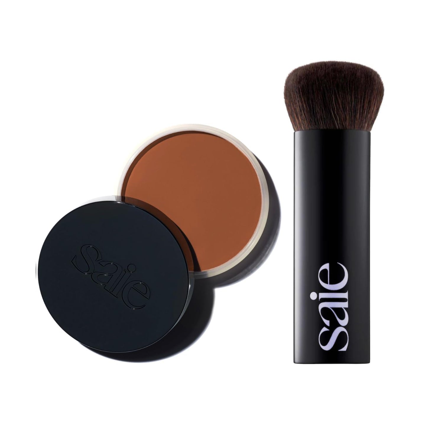 Saie Sun Melt Duo - The Big Brush - Soft, Multi-Use Liquid + Cream Makeup Brush With Synthetic Bristles Bundled With Sun Melt Bronzer in Tan Bronze - Buildable Cream Contour with Velvet Finish (1 oz) - dailyvitalstore
