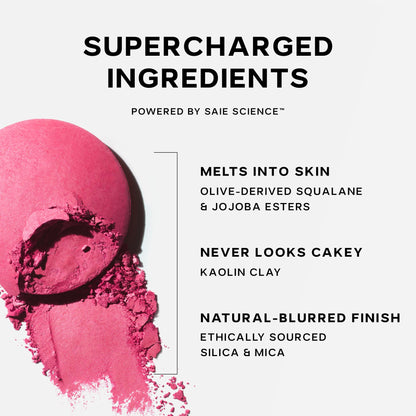 Saie SuperSuede Baked Blush - Talc-Free Powder Blush for Cheeks Infused with Hyaluronic Acid, Glycerin + Squalane - Hydrating Face Makeup for a Natural, Diffused Flush of Color - Ciao (0.1 Ounce) - dailyvitalstore