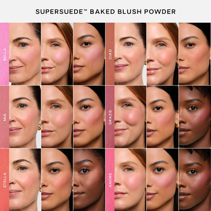 Saie SuperSuede Baked Blush - Talc-Free Powder Blush for Cheeks Infused with Hyaluronic Acid, Glycerin + Squalane - Hydrating Face Makeup for a Natural, Diffused Flush of Color - Ciao (0.1 Ounce) - dailyvitalstore