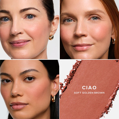 Saie SuperSuede Baked Blush - Talc-Free Powder Blush for Cheeks Infused with Hyaluronic Acid, Glycerin + Squalane - Hydrating Face Makeup for a Natural, Diffused Flush of Color - Ciao (0.1 Ounce) - dailyvitalstore