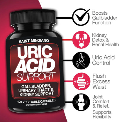 Saint Mingiano Uric Acid Flush for Gout Support -120 Capsules - Supports Kidney Cleanse Detox & Repair, Gallbladder & Urinary Tract Issues - Essential for Detox & Joint Support - Cranberry Extract - dailyvitalstore