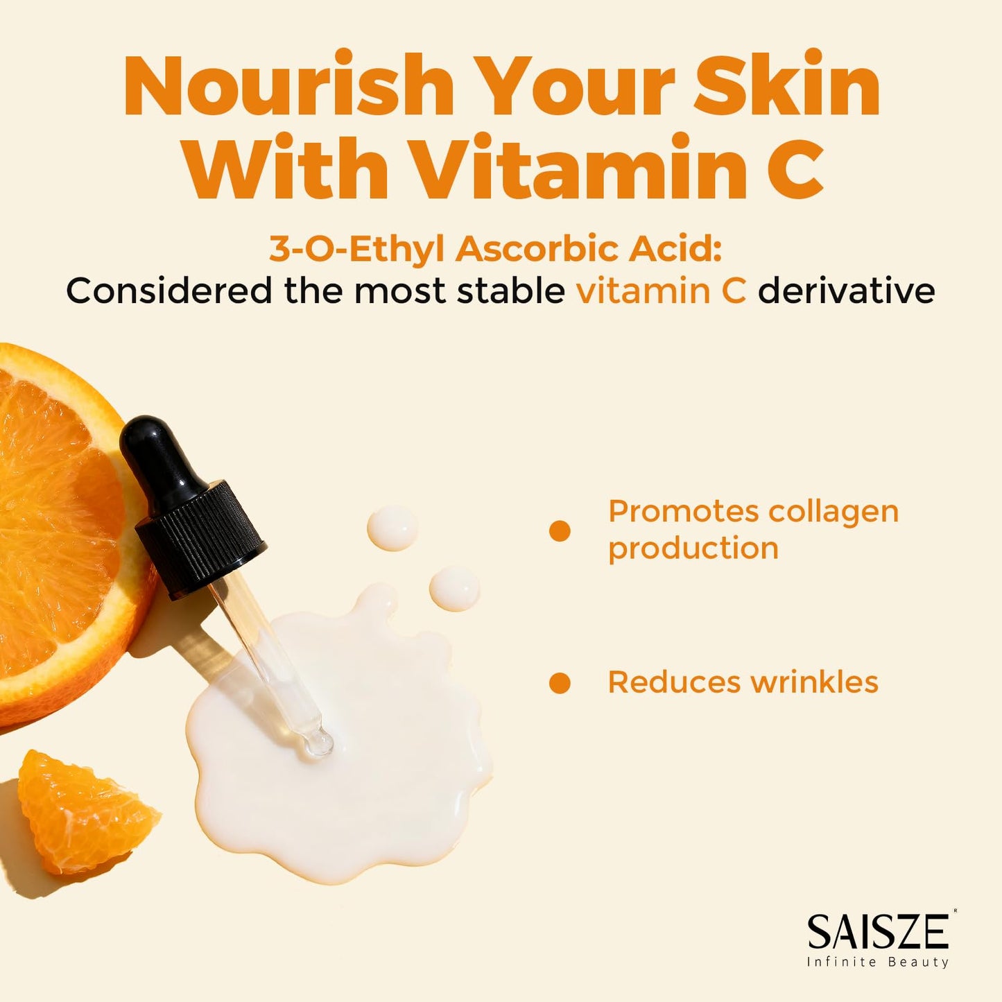 SAISZE Vitamin C Serum for Face, Facial Serum for Dark Spot, Skin Care Gifts for Women, Mothers Day gifts, Anti Aging with Vitamin C, Hyaluronic Acid, 60ml - dailyvitalstore