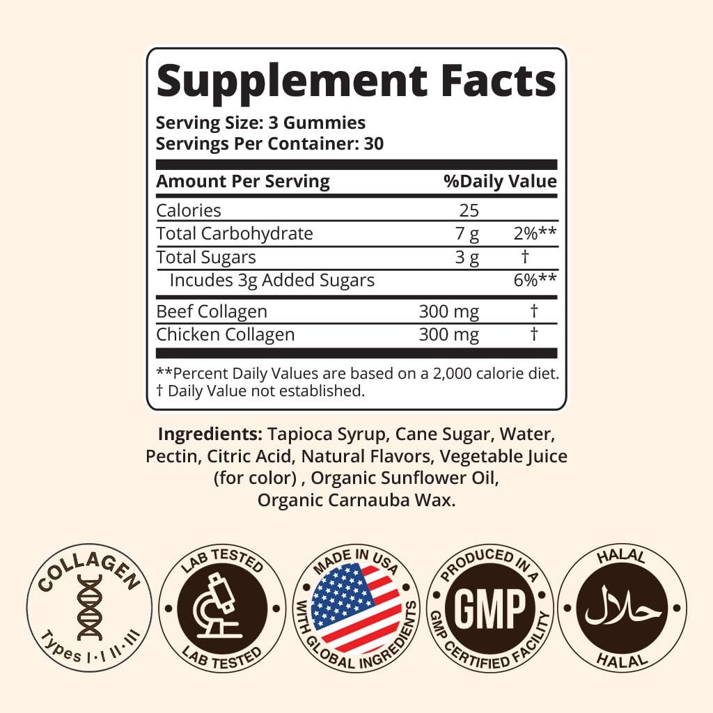 Sakoon nutrition Halal Certified Collagen Peptides Gummies | (Type I, II & III) Collagen Gummies for Women & Men | 90 Naturally Flavoured Strawberry Gummy to Support Hair, Skin, Joints & Nails | USA - dailyvitalstore