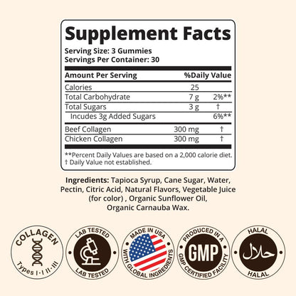Sakoon nutrition Halal Certified Collagen Peptides Gummies | (Type I, II & III) Collagen Gummies for Women & Men | 90 Naturally Flavoured Strawberry Gummy to Support Hair, Skin, Joints & Nails | USA - dailyvitalstore