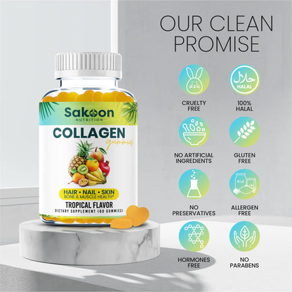 Sakoon nutrition Halal Collagen Gummies for Women and Men - Anti Aging, Hair Growth, Skin Care & Strong Nails Protein Collagen Supplements - Non-GMO, Gluten Free - Made in USA - dailyvitalstore